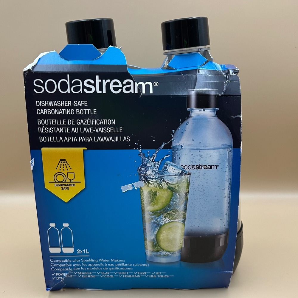 SodaStream 2 Pack 1L Dishwasher Safe Carbonating Bottles Black BPA Free